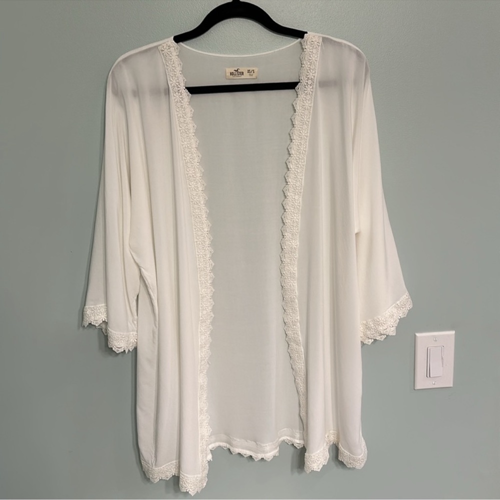 Hollister Lace Trim Kimono XS/S Ivory Boho Lightweight Cardigan